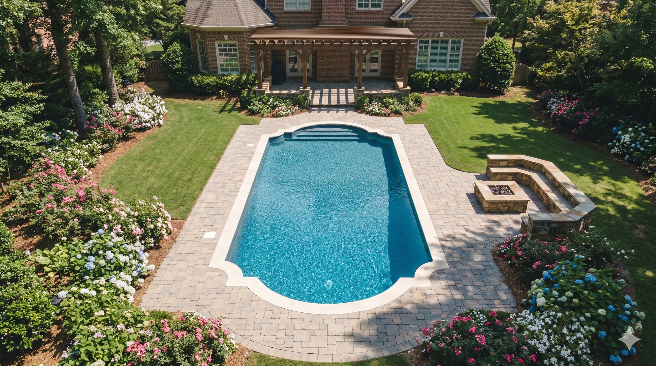 Aerial view of renovated backyard pool in Metro Atlanta
