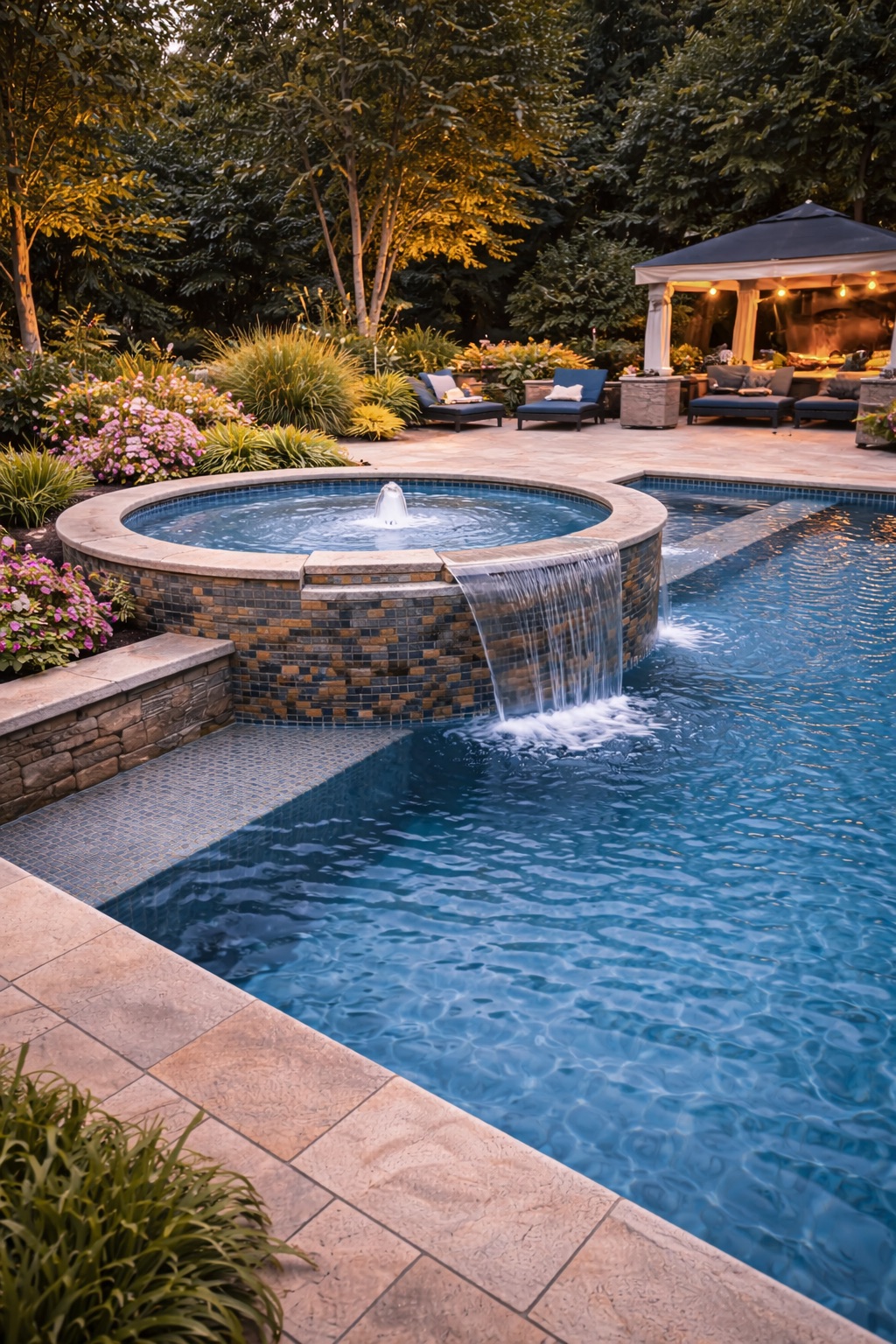 Pool with attached spa — automation makes spa heating and jet control effortless